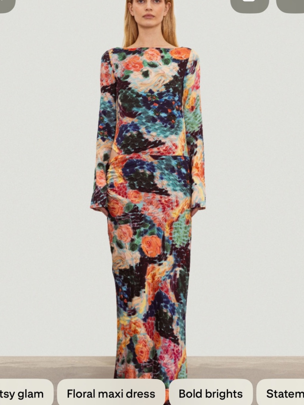Bright Floral Multicolor Maxi Dress with Long Sleeves